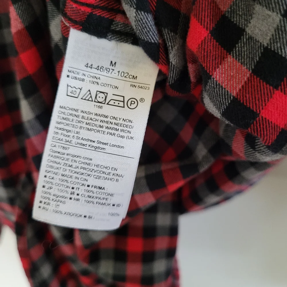 Banana Republic Red Black Gray Grant Fit Luxe Flannel Button-Down Shirt Size Med